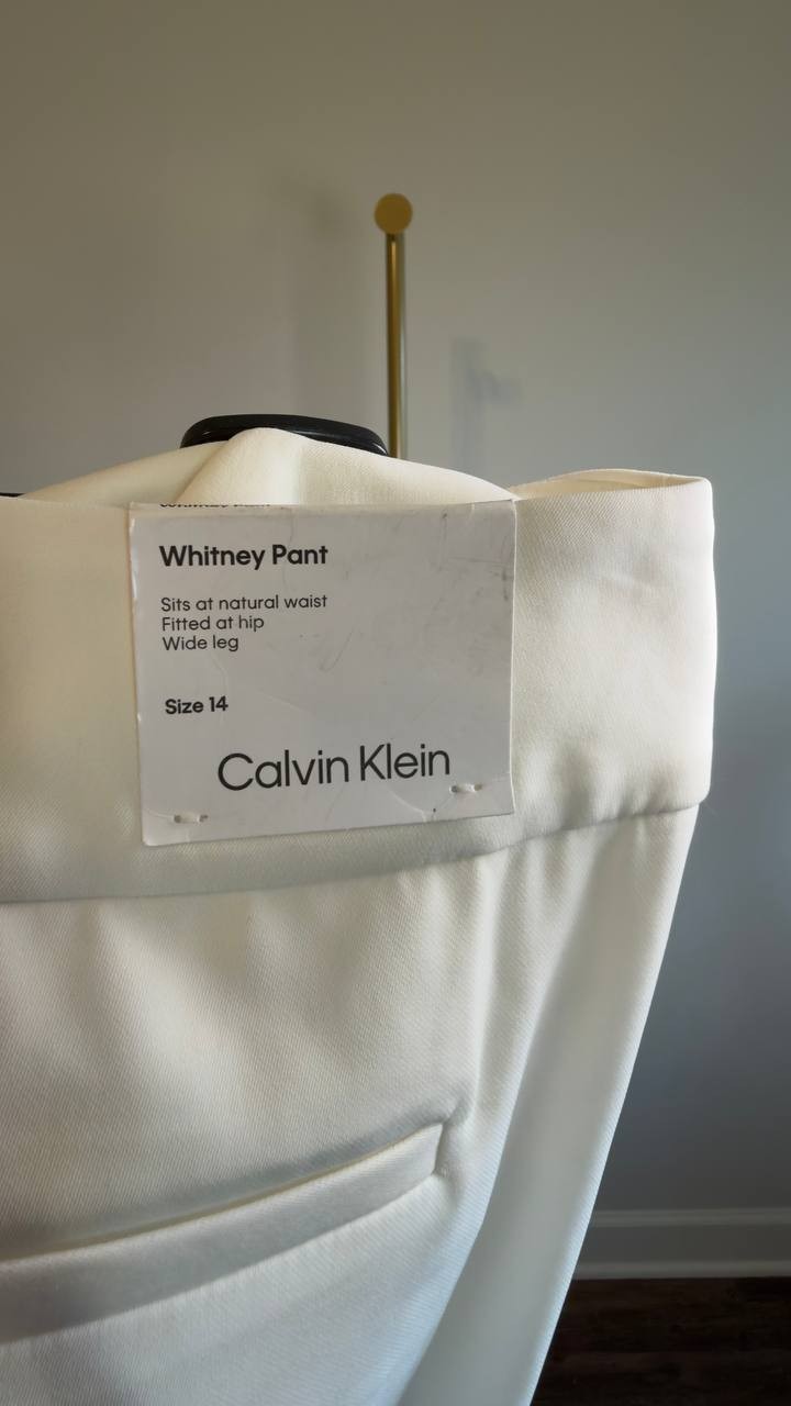 Calvin Klein Wide-Leg Pants Cream 14 NWT $109