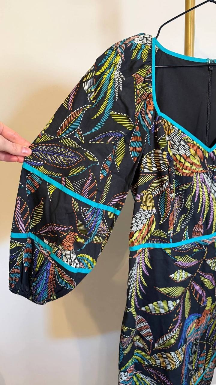 Vince Camuto Women’s Print Puff Sleeve V‑Neck Dress Multicolor Size 8 NWT $138