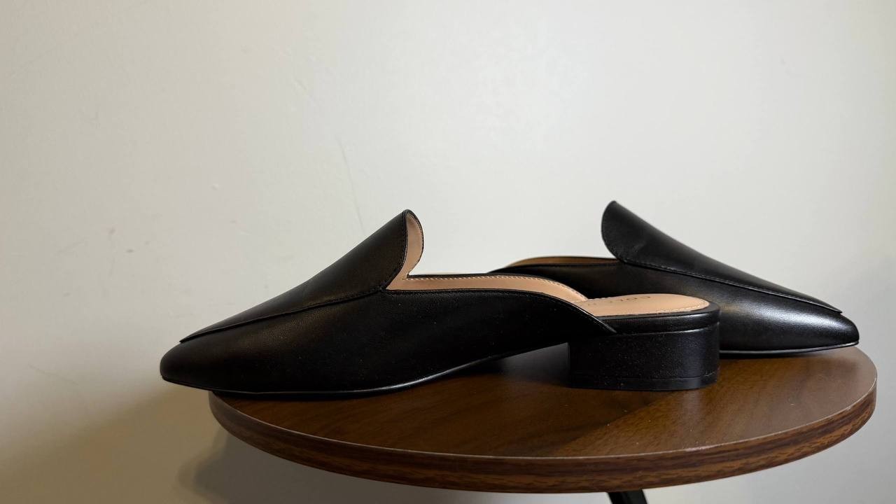 Cole Haan Piper Mules 7.5B Black Leather Slip‑On Almond Square Toe NIB msrp$155
