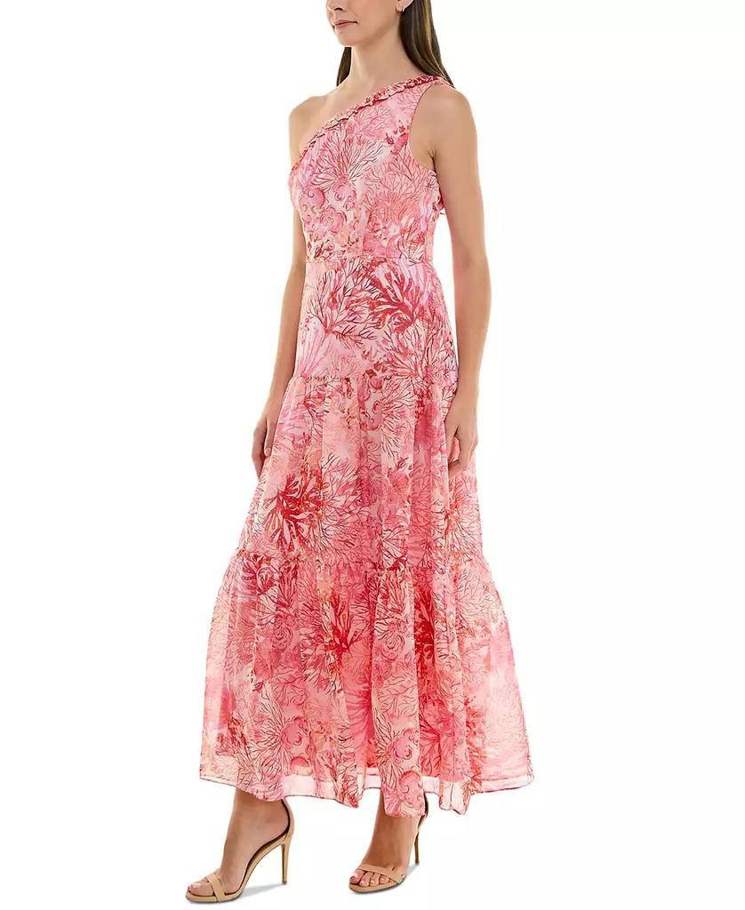 Taylor Ruffled One‑Shoulder Chiffon Maxi Dress Red Multi 14 NWOT $138