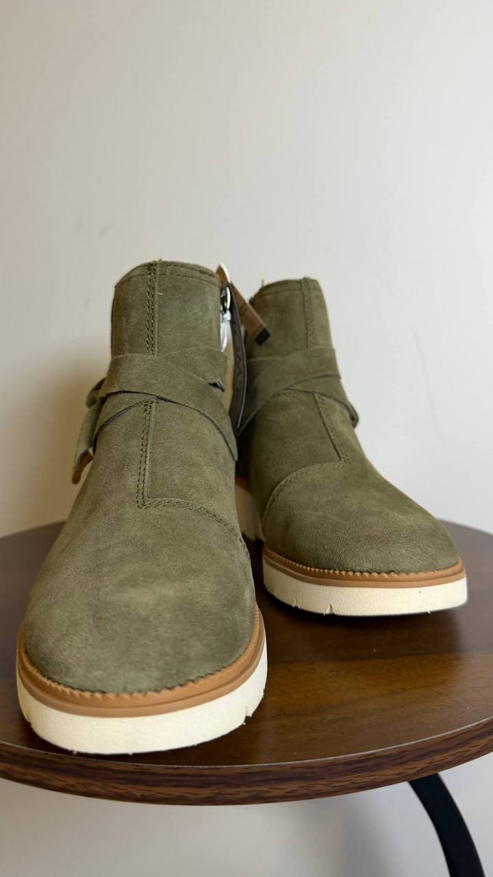 Toms Marlow Wedge Boots 6.5 Military Olive Suede Water‑Repellent NIB msrp$95