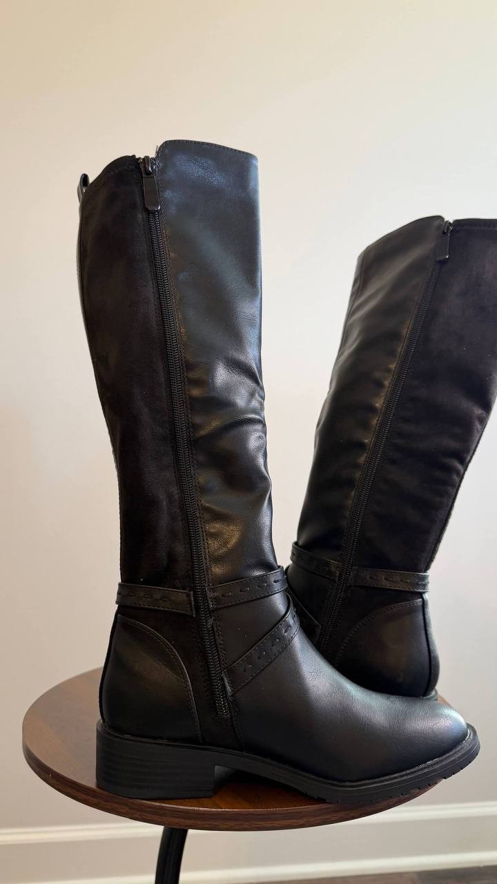 Style & Co Verityy Block Heel Boots Black 6.5M Microfiber Man‑Made $99.90 NWB