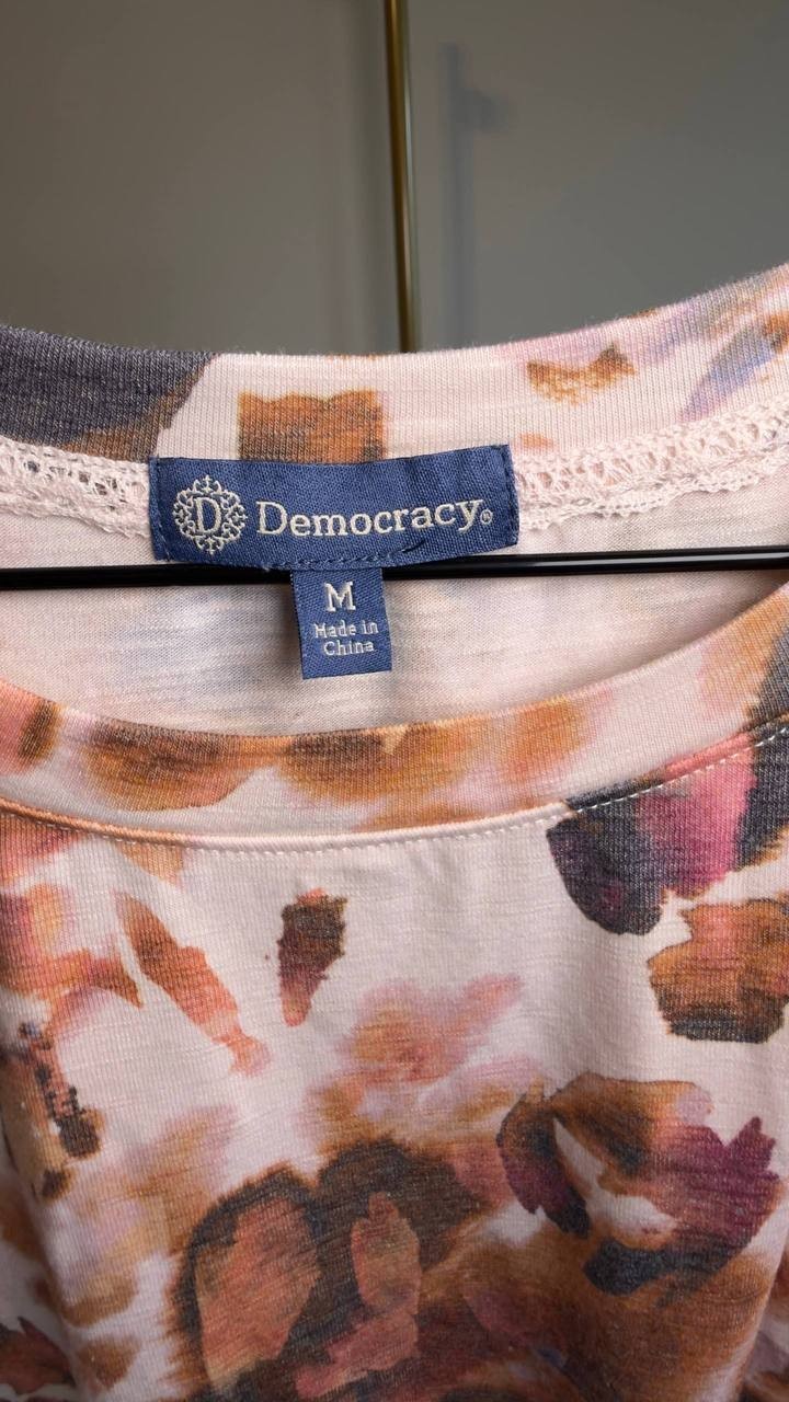 Democracy Knot‑Hem Cap‑Sleeve Printed Knit Top Summer1 M NWT $48