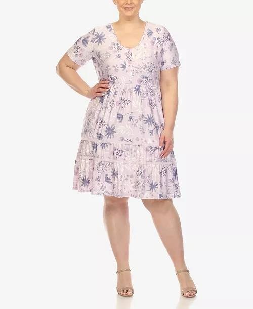 White Mark Plus Floral Short Sleeve Knee Dress Lavender 3XL NWOT $58