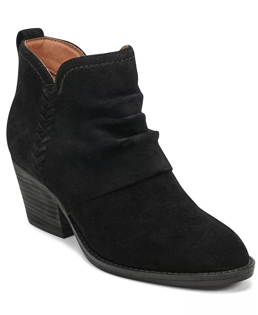 Earth Chandy Booties 10M Black Suede Ruched Almond Toe Block Heel NIB msrp$169