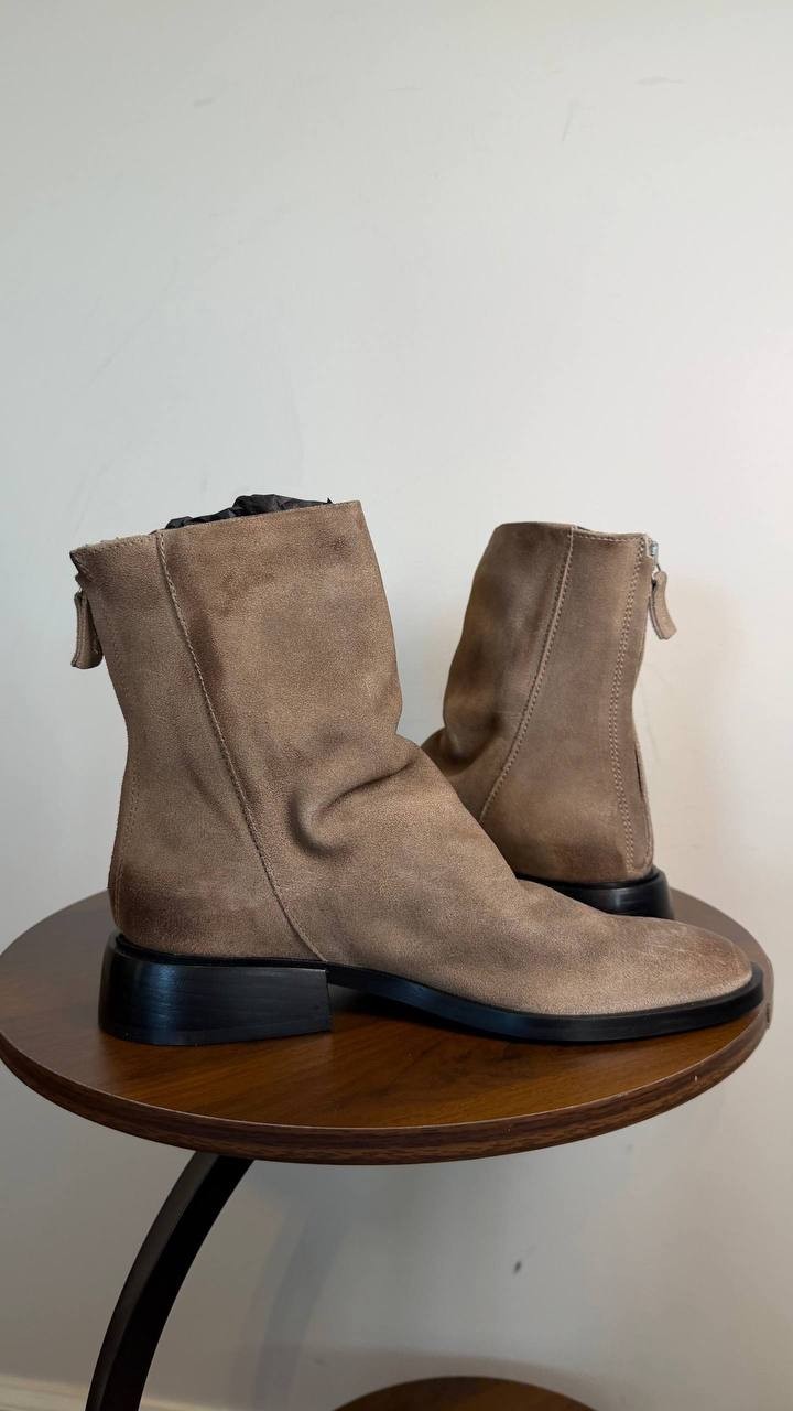 Steve Madden Nexie Bootie Taupe Suede 6.5M Block Heel Back Zip $159.99 NWB