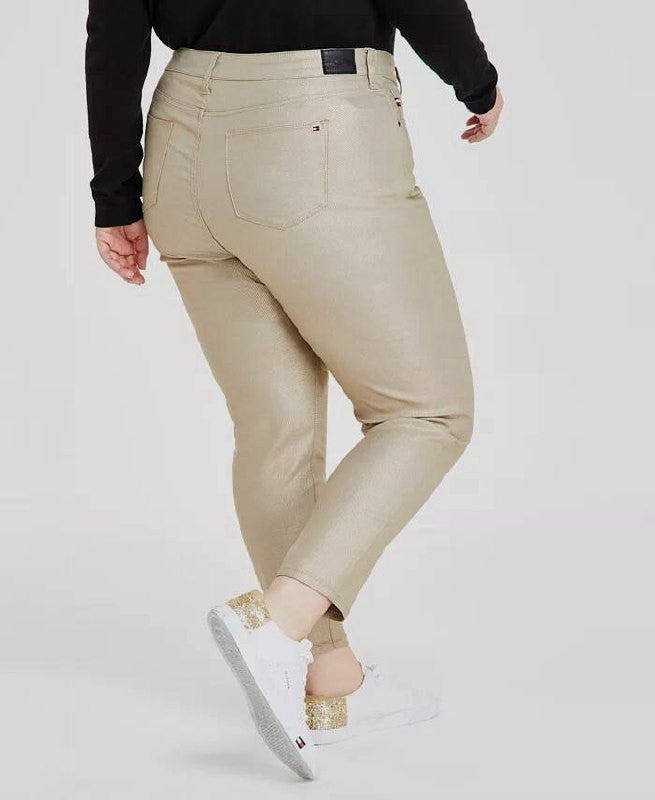 Tommy Hilfiger Tribeca Foil Skinny Pants Gold Size24W NWOT Glam Modern msrp$109
