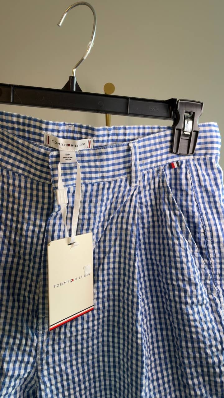 Tommy Hilfiger Gingham Sloane Mid‑Rise Ankle Pants Blue Multi S/P NWT $99
