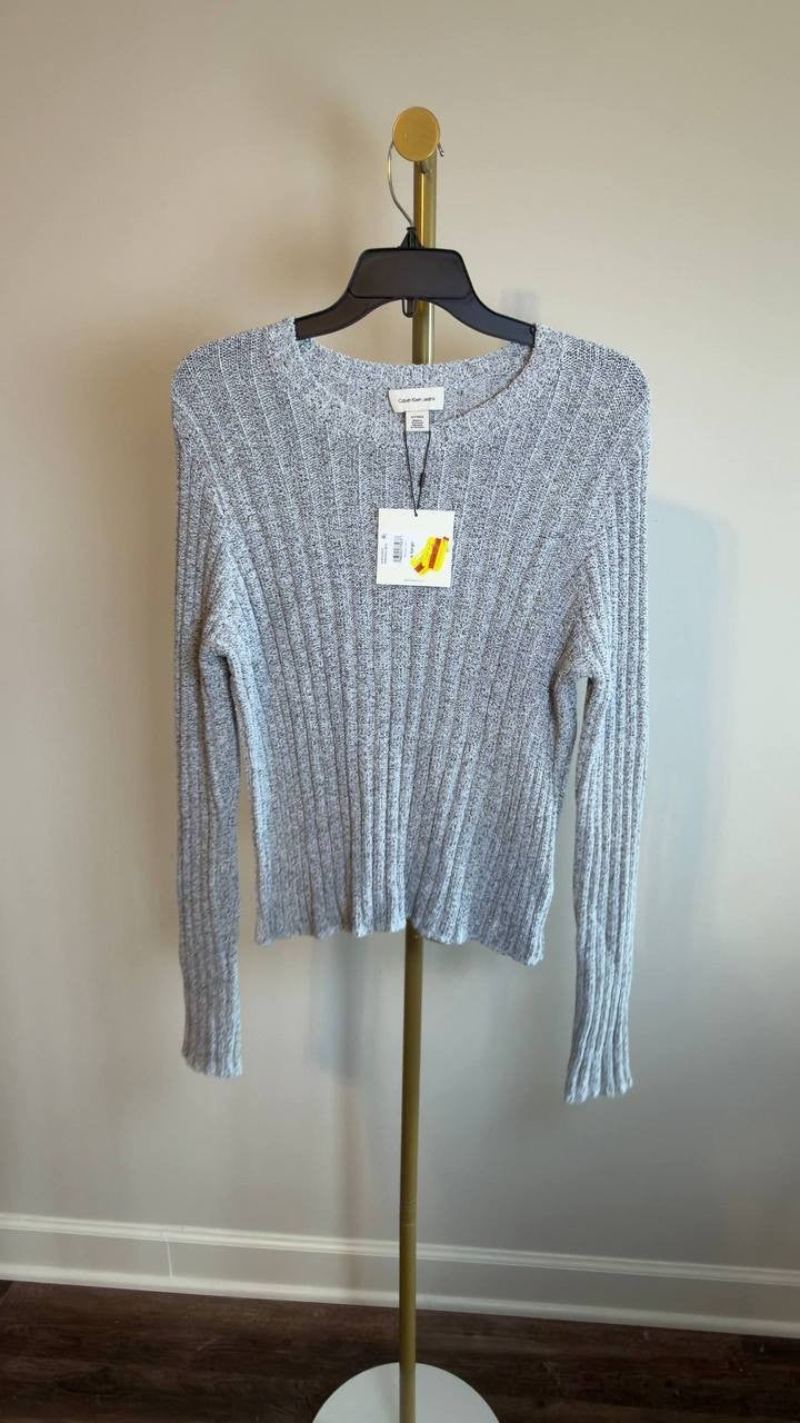 Calvin Klein Ribbed Long‑Sleeve Crewneck Sweater Sky Captain L NWT $119