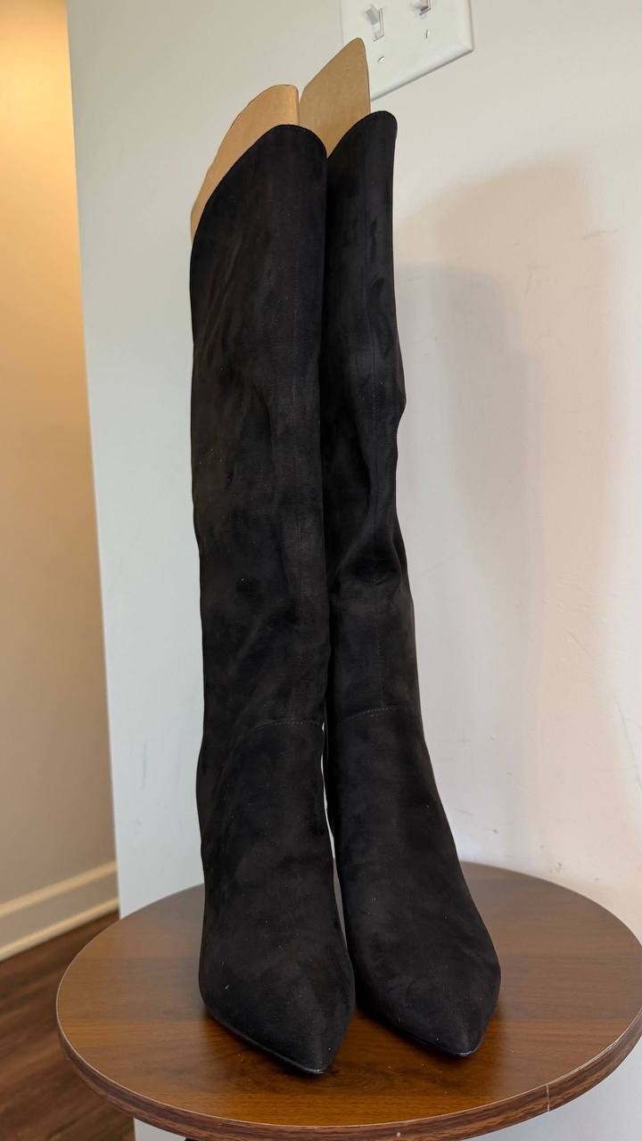 Nine West Razla Wide Calf Knee High Boots Black 7.5M Faux Suede $189 NWB