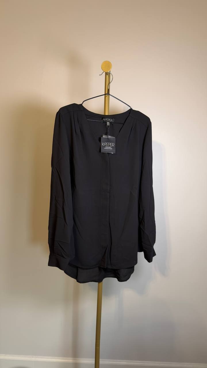 Kasper - Black - V‑Neck Blouse – Long Sleeve – NWT