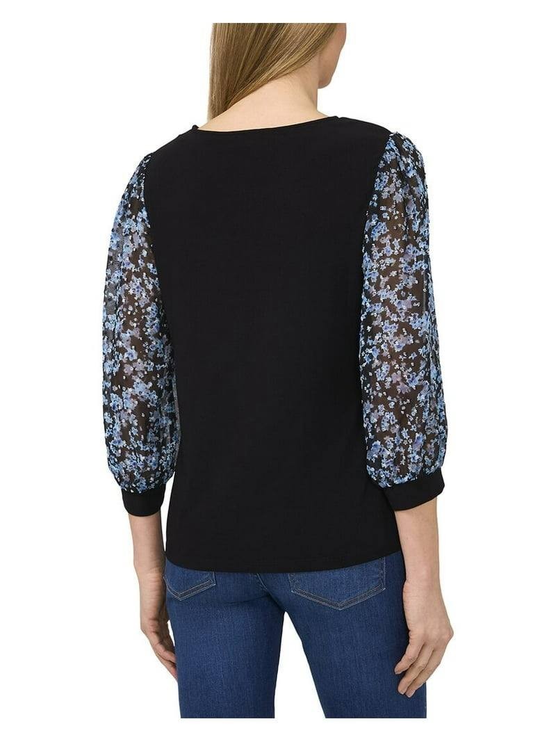 CeCe Mixed Media Top M Crew Neck Blouse NWT MSRP $69 Feminine Workwear Style