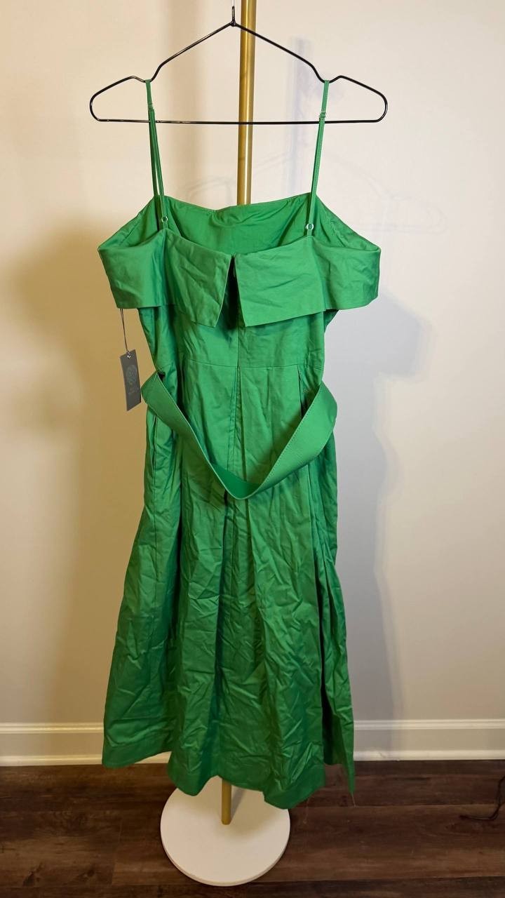 Vince Camuto Cotton Belted Foldover‑Neck Midi Dress Green 12 $168 NWT