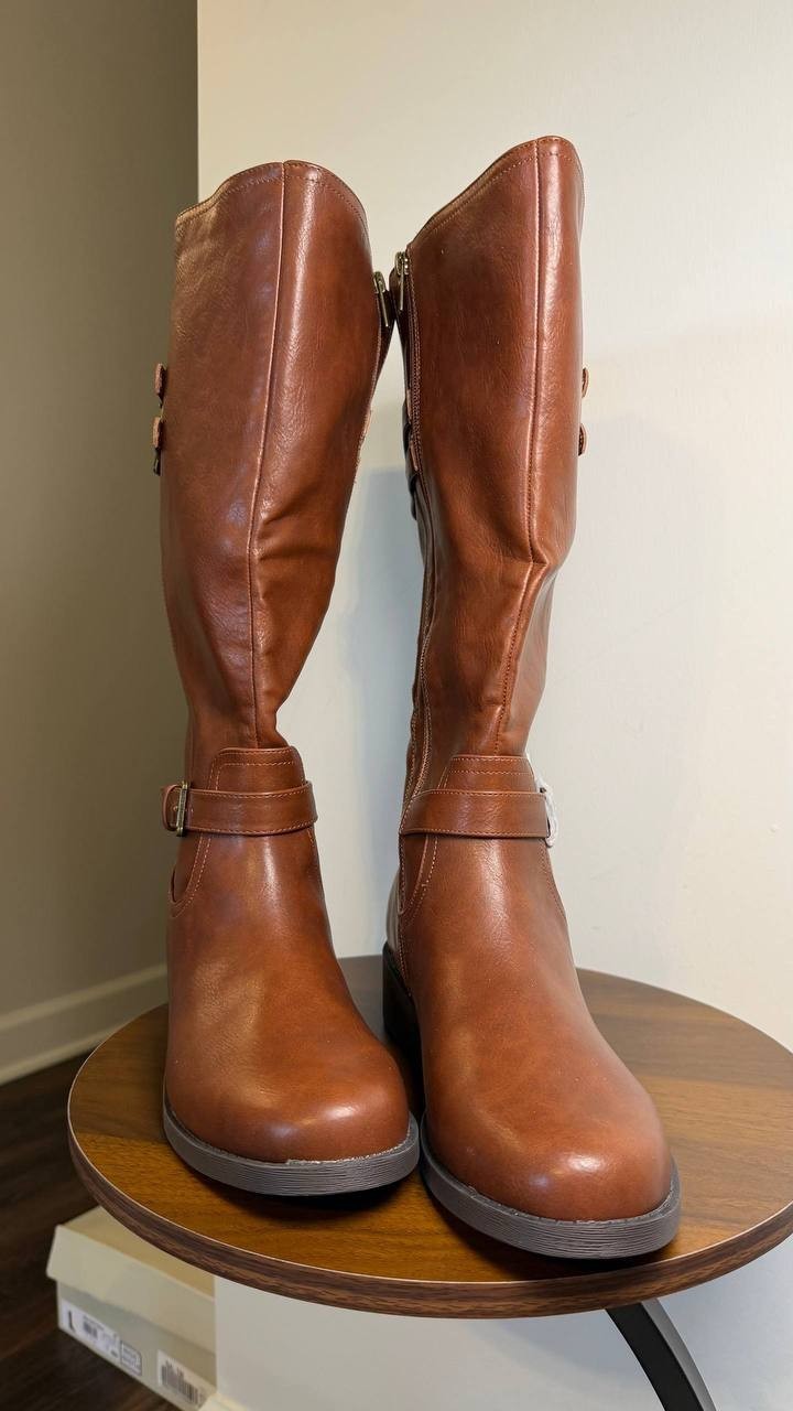 Journee Sonny Boots 10M Cognac Polyurethane Knee‑High Round Toe NIB msrp$122