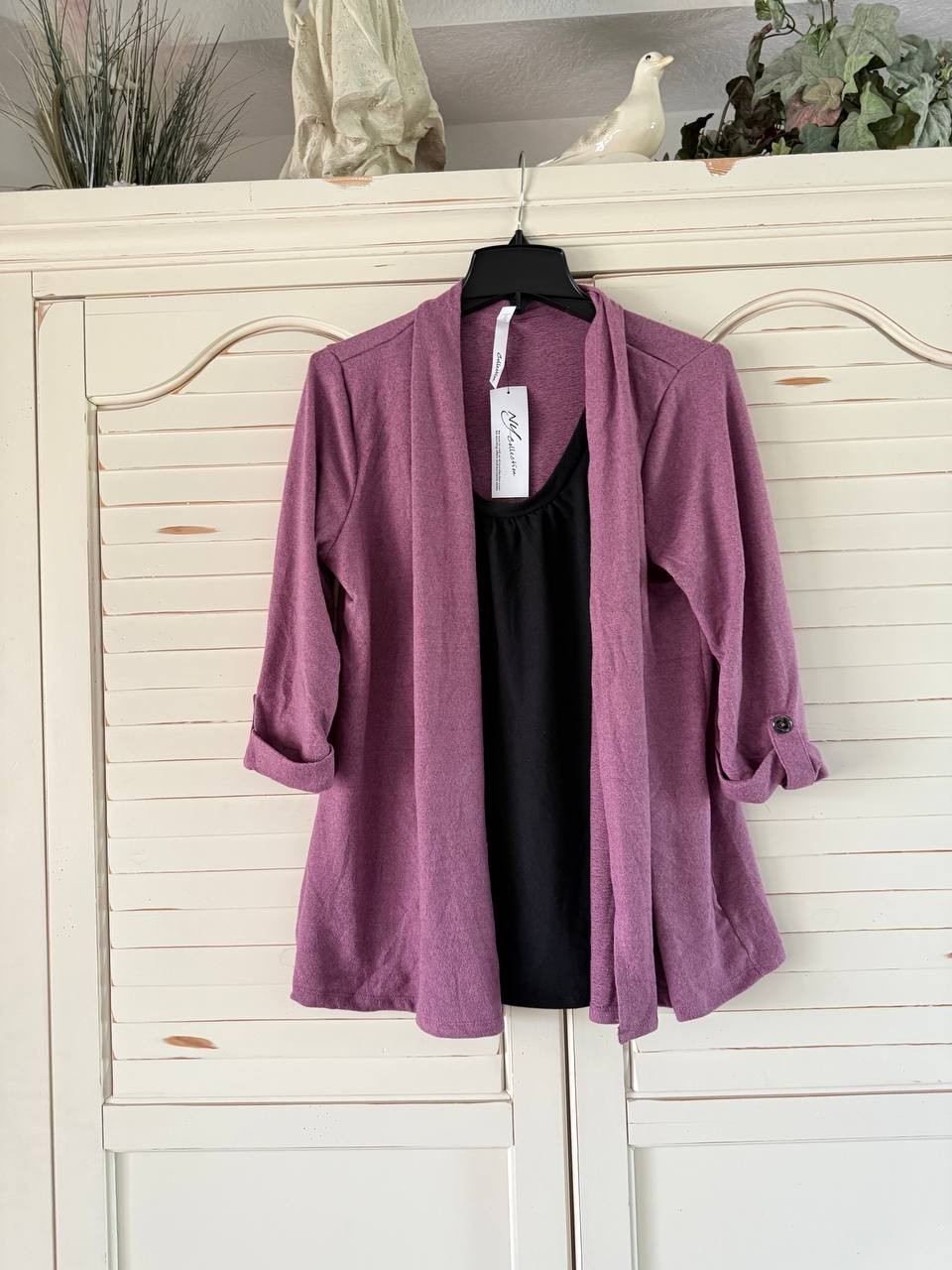 NY Collection Top PL Damson 3/4 Sleeve Two-In-One Layered Knit Blouse NWT