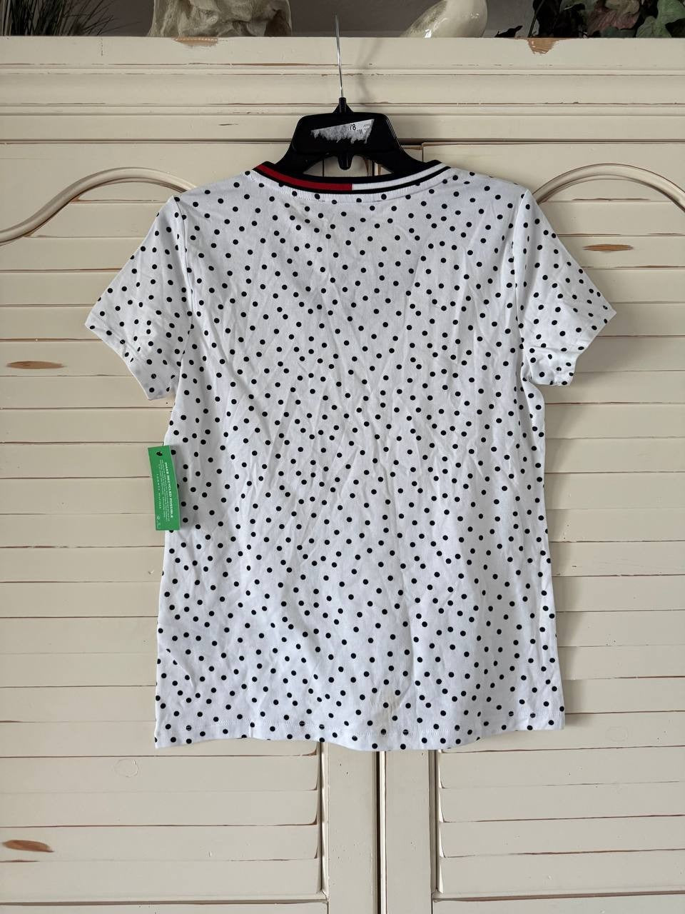 Tommy Hilfiger Dot-Print Signature V-Neck Top White Size S/P NWT $49.50