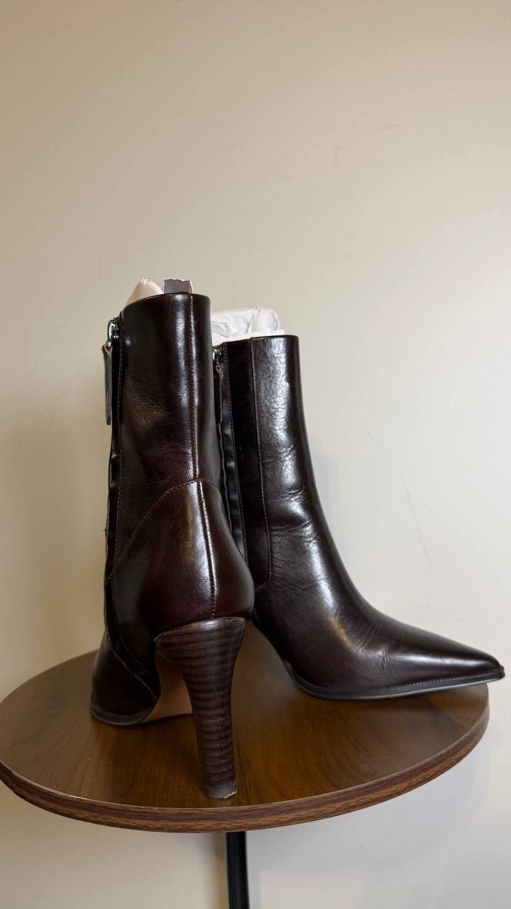 Franco Sarto Dark Brown Leather Dress Booties 8M NIB MSRP $215