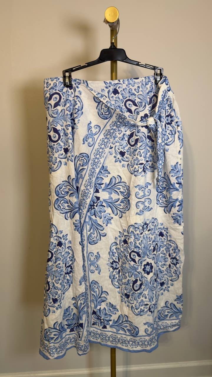 CeCe Women’s Bellflower Blue Wrap Maxi Skirt M NWT $109