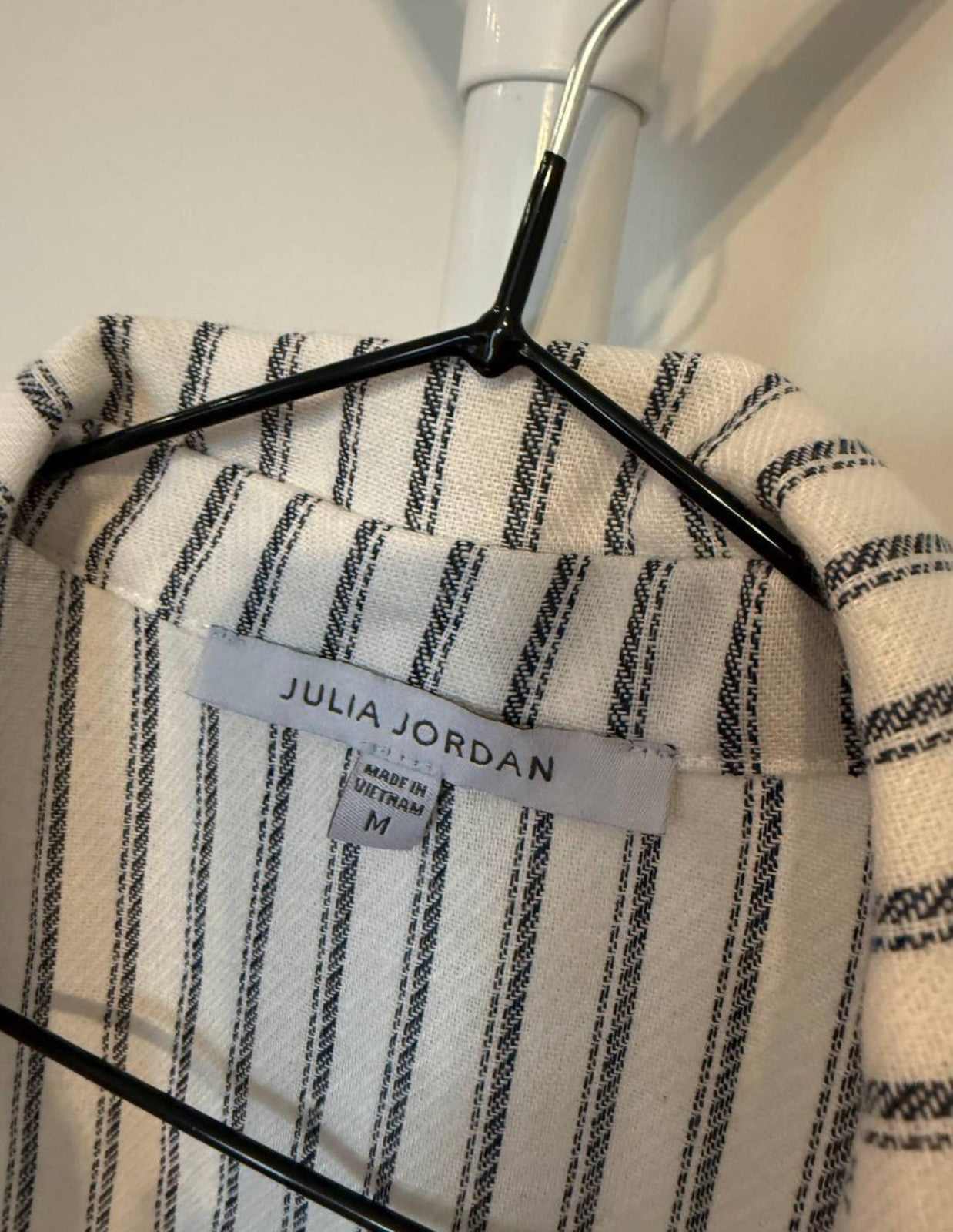 Julia Jordan Striped Cap‑Sleeve Button‑Front Dress-Ivory Navy– M–NWT–MSRP$129