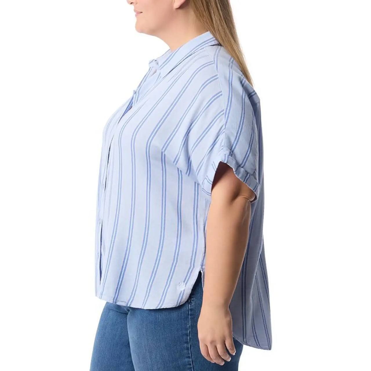 Gloria Vanderbilt Plus Size Short Sleeve Woven Shirt Blue 1X NWT $48
