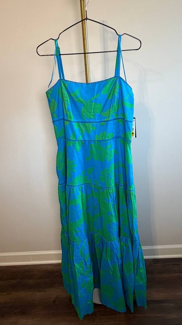Taylor Tiered Square Neck Floral Dress Blue Size 12 NWT $139