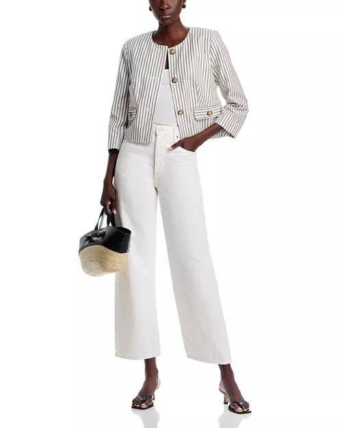 T Tahari Women’s Striped Button Front Cropped Jacket Size 10 NWT $148