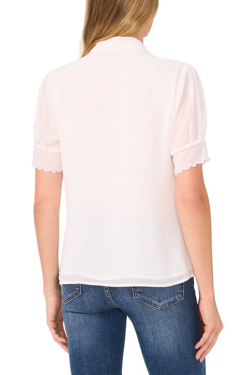 CeCe  Women’s  Scallop  Trim  Button‑Up  Shirt  New  White  S  NWOT  $69  