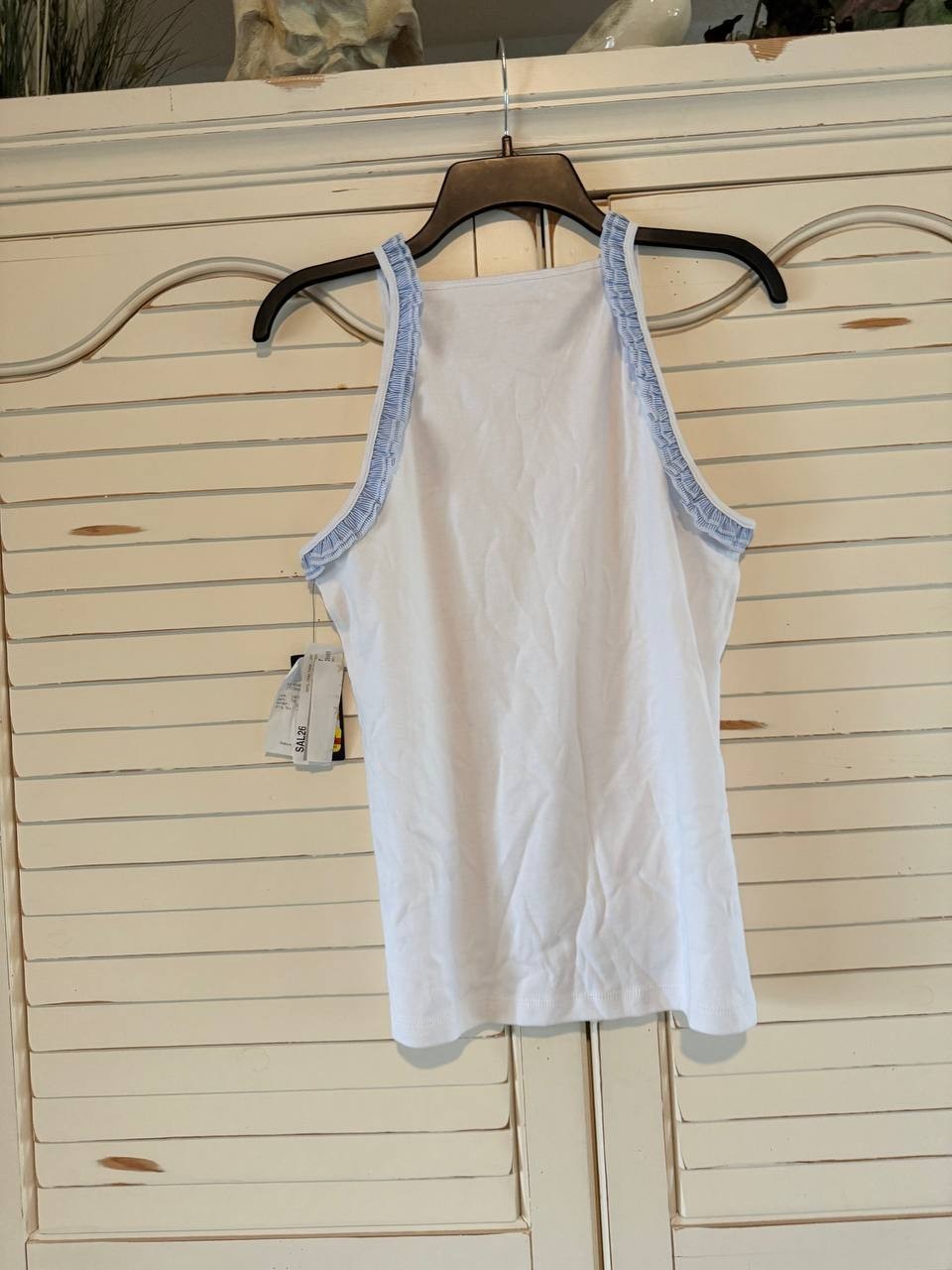 Tommy Hilfiger High-Neck Ruffle-Trim Cotton Tank Top White XS NWT $65