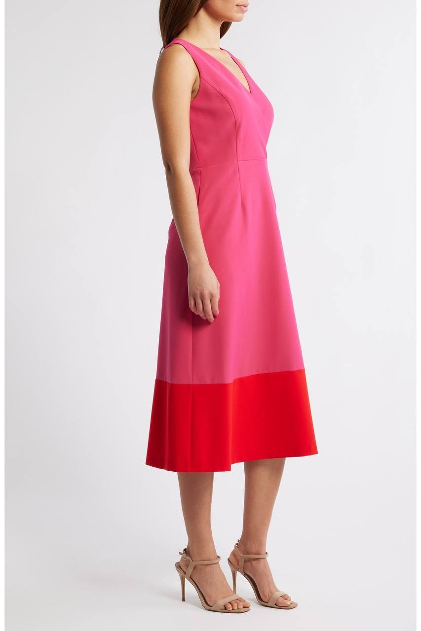 Anne Klein Colorblock A‑Line Surplice Midi Dress Fuchsia Rose 8 NWT $149