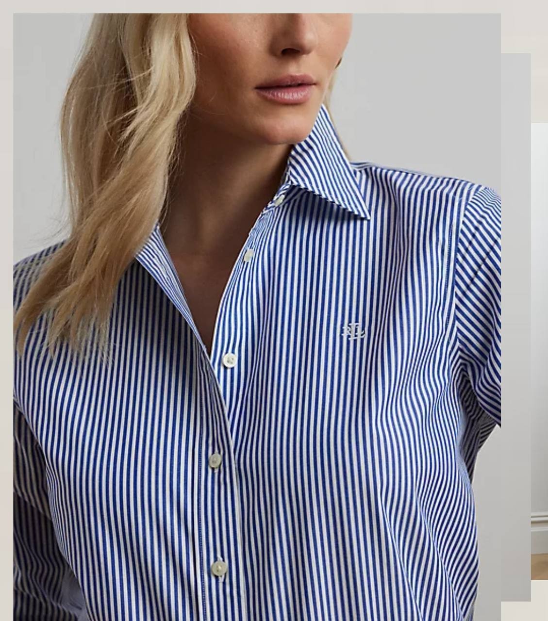Ralph Lauren Shirt PS Blue White Stripe Button Front Long Sleeve Cotton Used