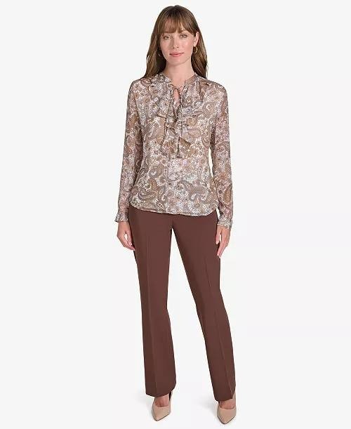 Tommy Hilfiger Paisley‑Print Ruffled Blouse – Long Sleeve – L – NWOT