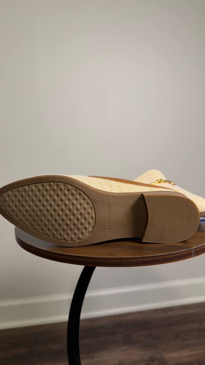 Aerosoles  Flat  Mules  Raffia  Tan  8  New  $79