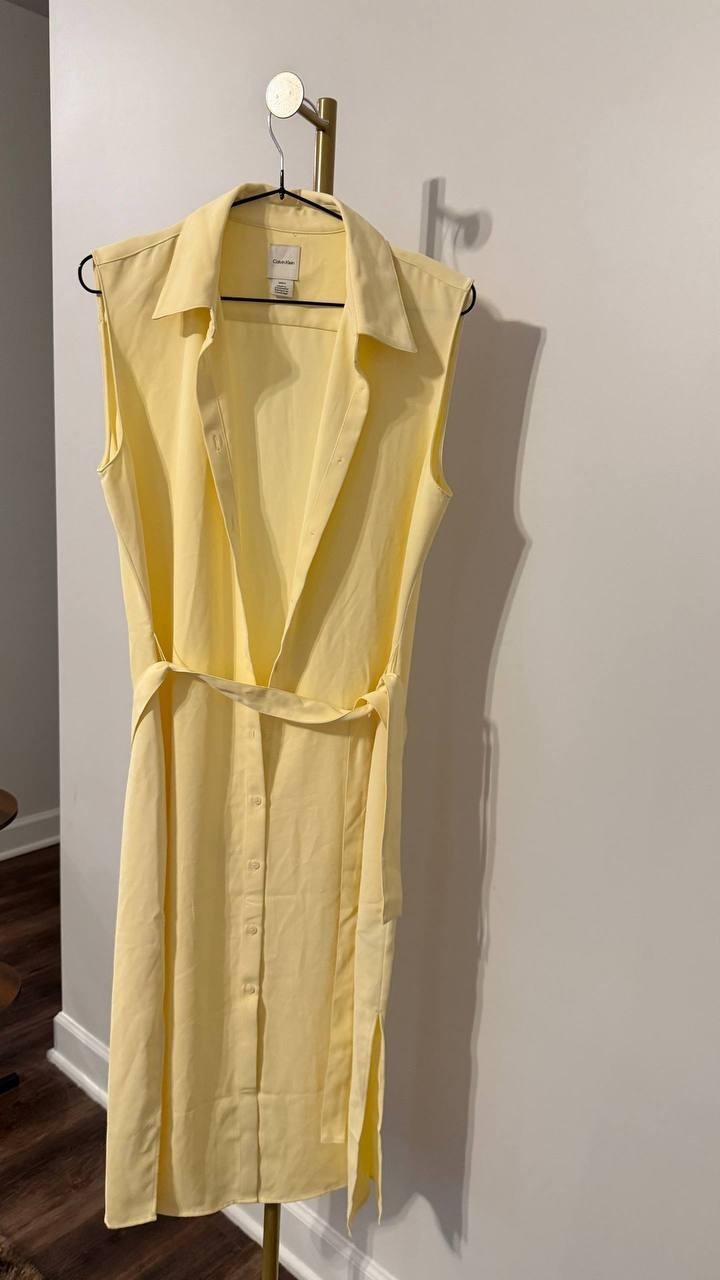 Calvin Klein Sleeveless Tie-Waist Shirtdress Polyester Blue S NWOT