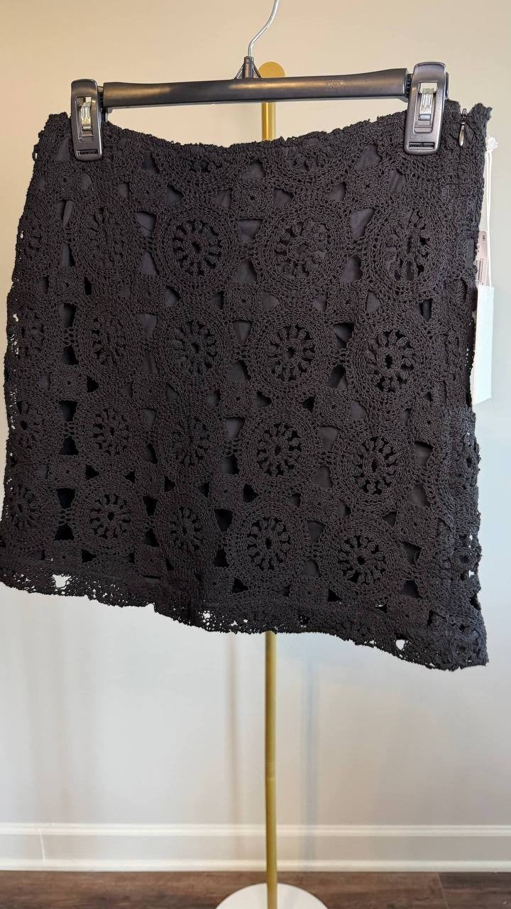 Parker Circle Lace Crochet Mini Skirt Reach Black 6 NWT $99