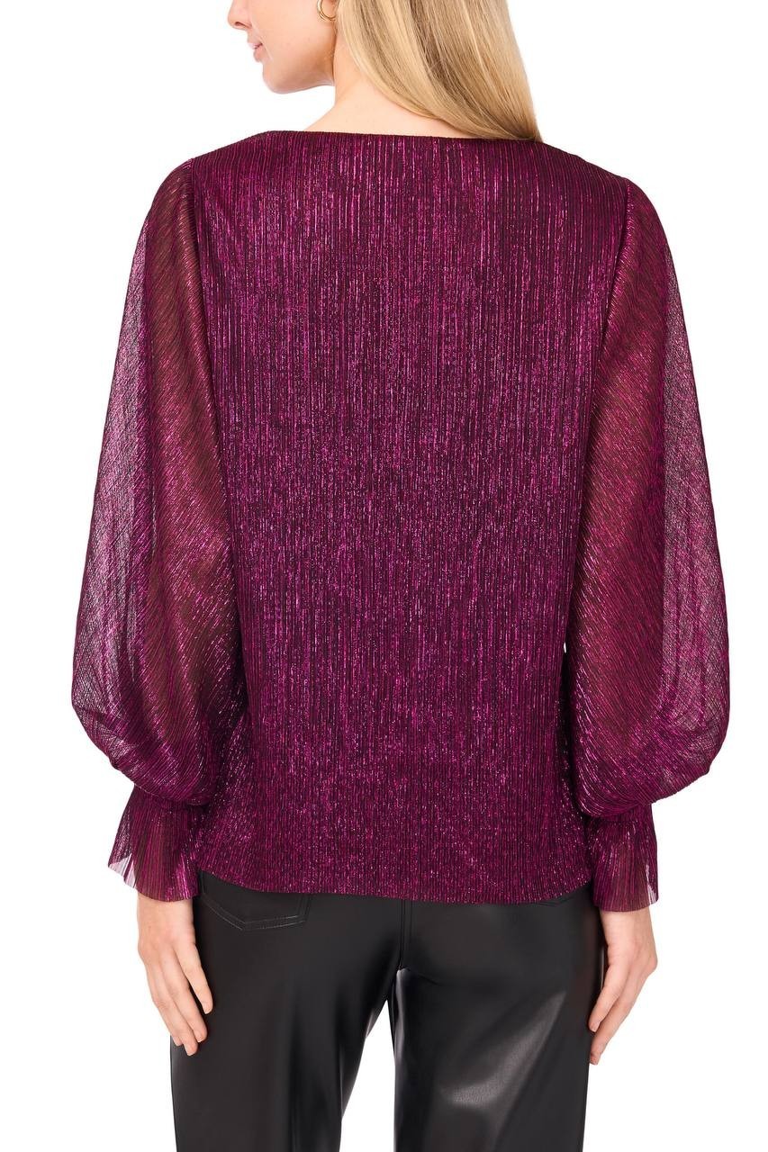 Vince Camuto Metallic Blouson V‑Neck Top Rich Purple L NWT $79