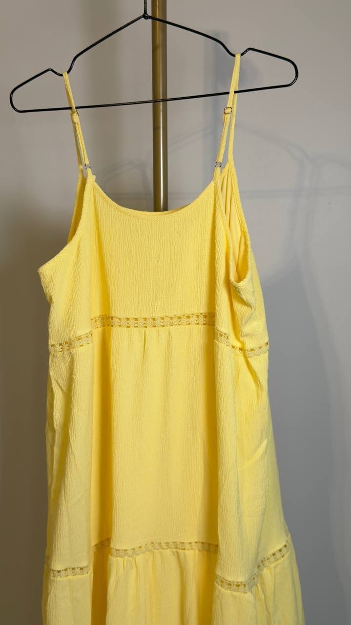 White Mark Scoop Neck Tiered Ruffle Midi Dress Yellow XL NWOT $76