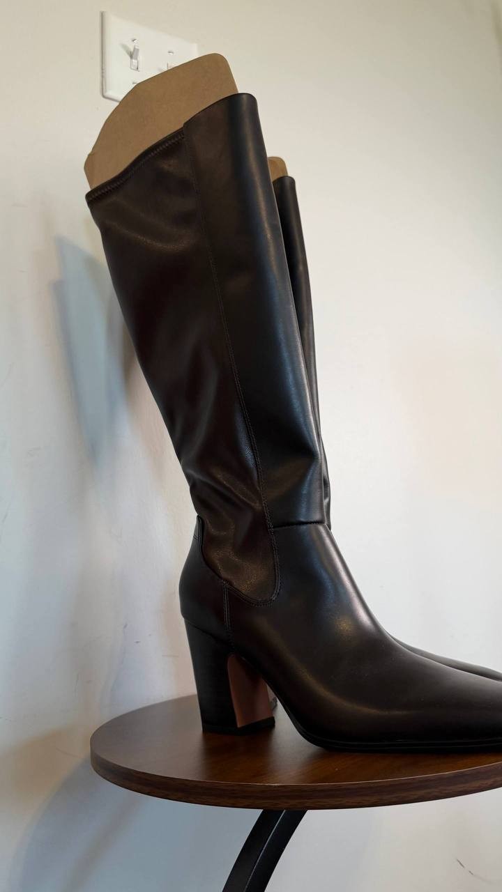 Franco Sarto Jonie Square Toe Zip Tall Boots Black 7.5M Leather $225 NWB