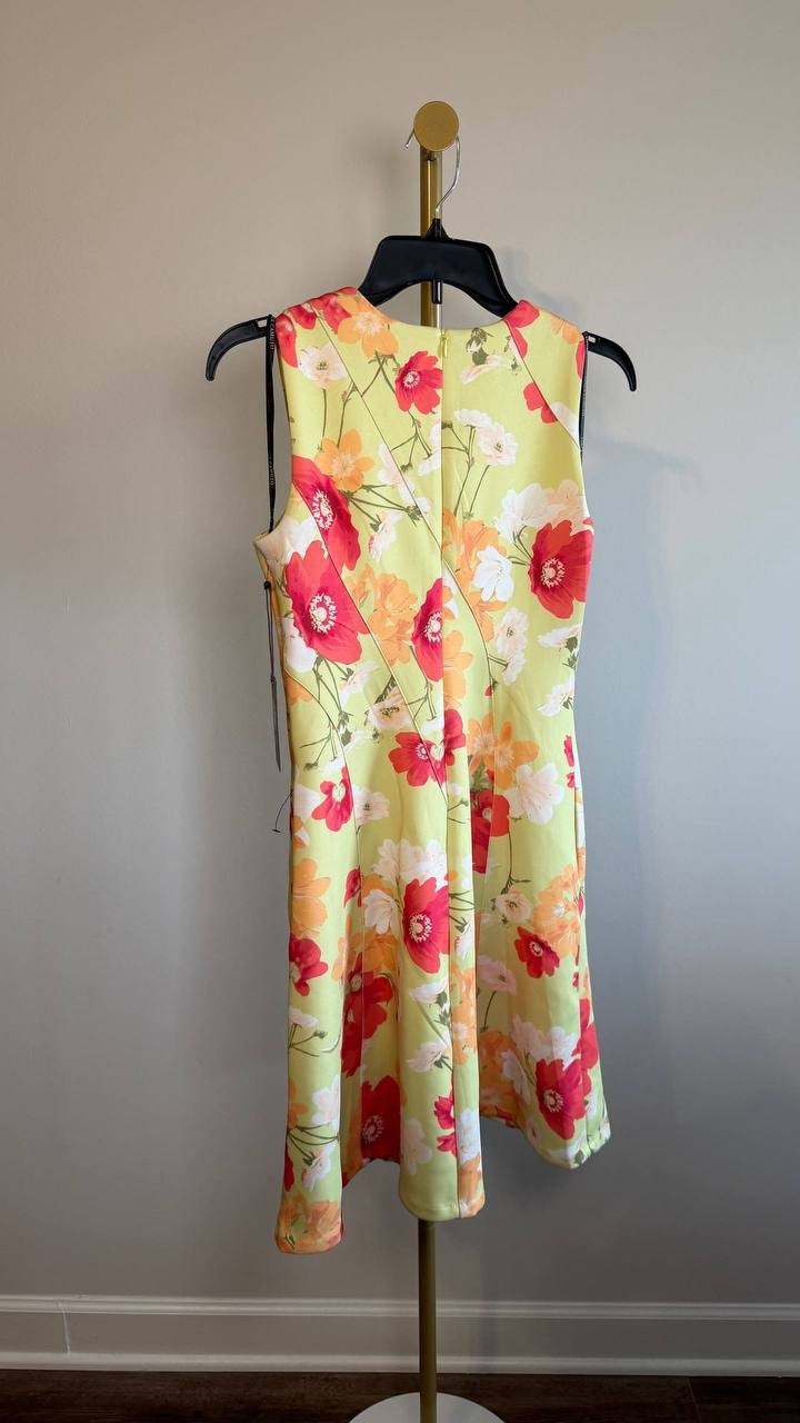 Vince Camuto Printed Scuba Fit & Flare Dress Lime 2 NWT $138