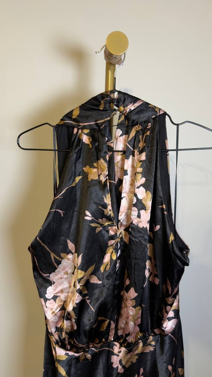 Taylor Women’s Floral V‑Neck Fit & Flare Dress Black Rose Mauve 16 NWT $129