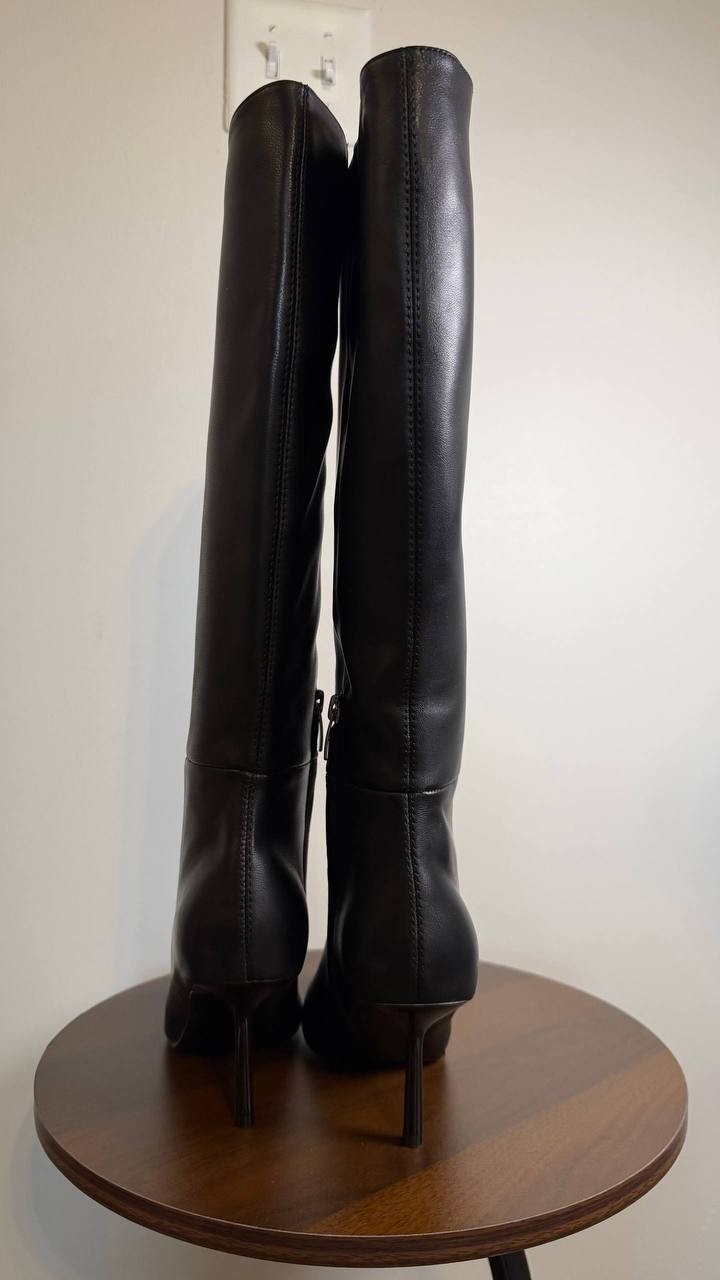 Nine West Nomas Boots 5M Black Leather Knee‑High  Stiletto NIB  msrp$249
