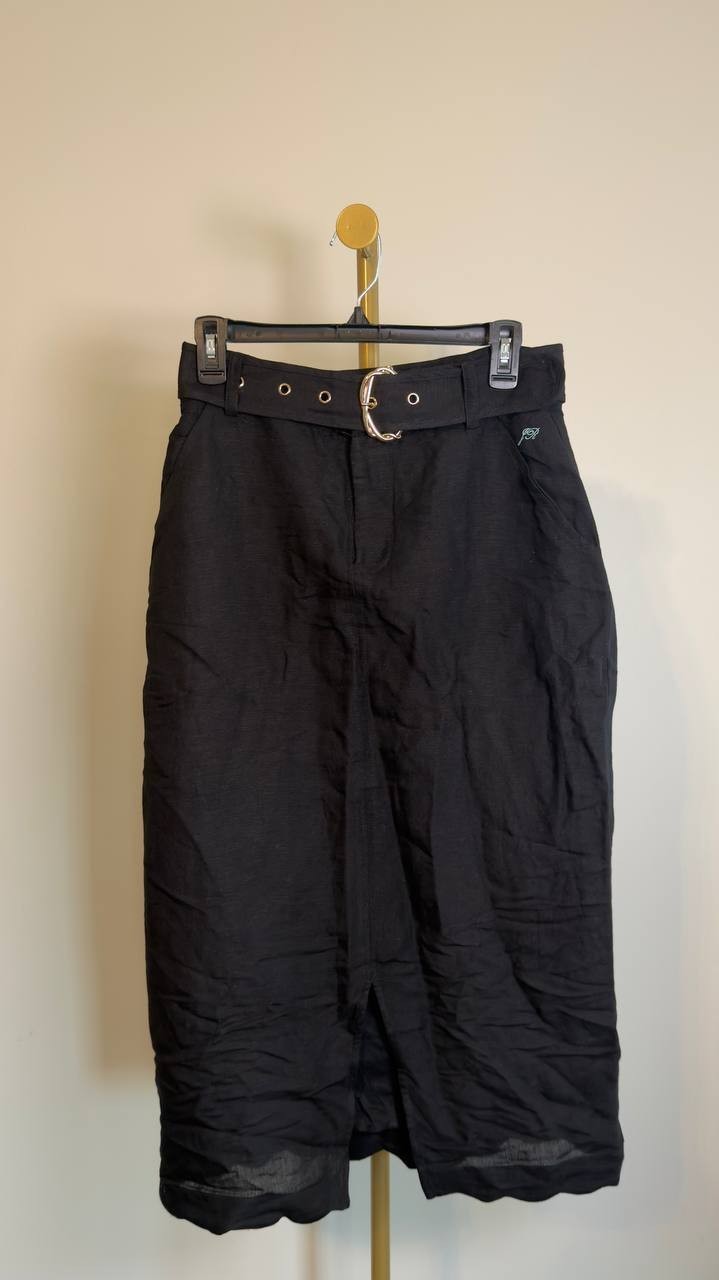 Joyce Met Rachie Sarita Linen Midi Skirt Black Size 0 NWOT $320