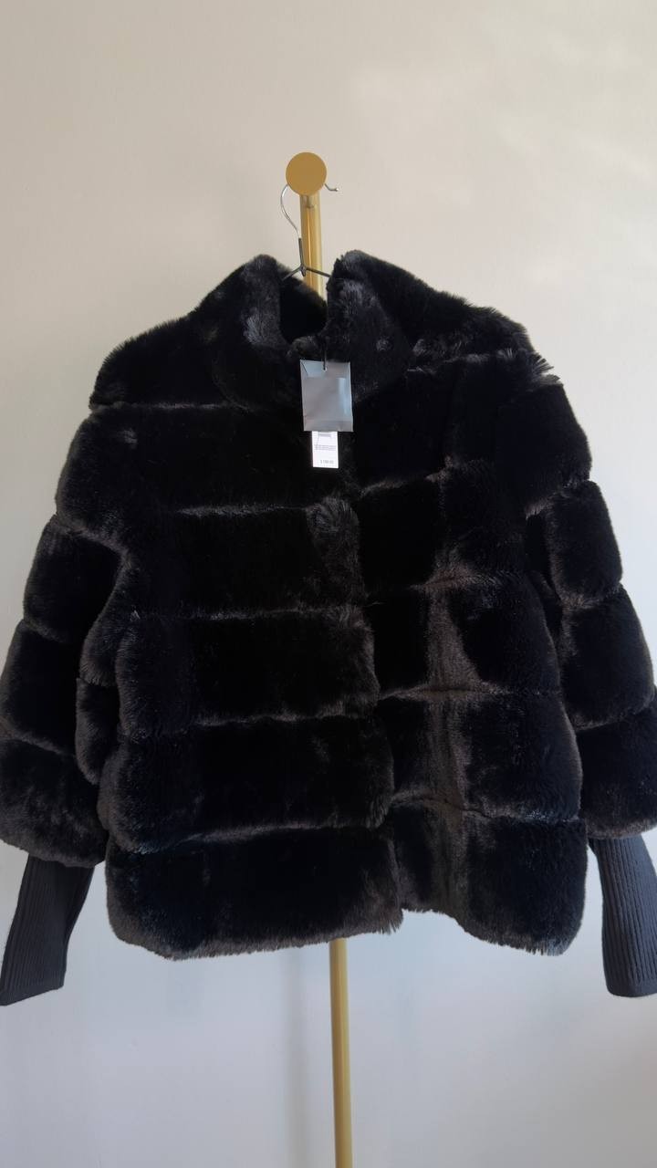 T Tahari Mock Neck Faux‑Fur Jacket Black XL NWT $188