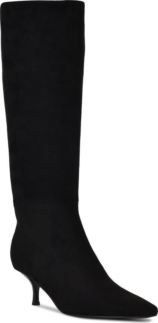 Nine West Havier Knee High Kitten Heel Boots Black 8M Wide Calf Textile $199 NWB