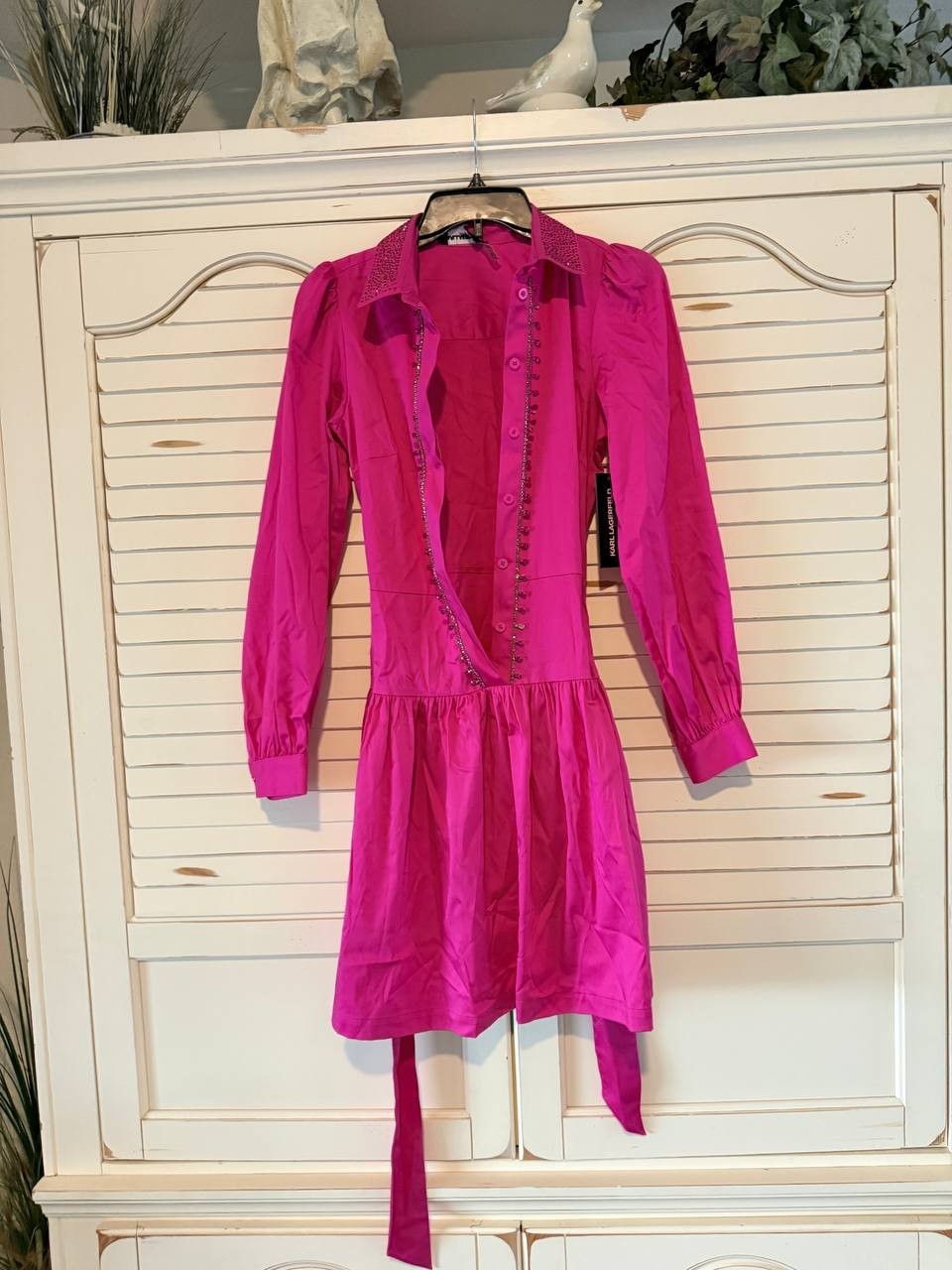 Karl Lagerfeld Paris Embellished Shirt Dress – Size 2 – NWT – Pink Long Sleeve