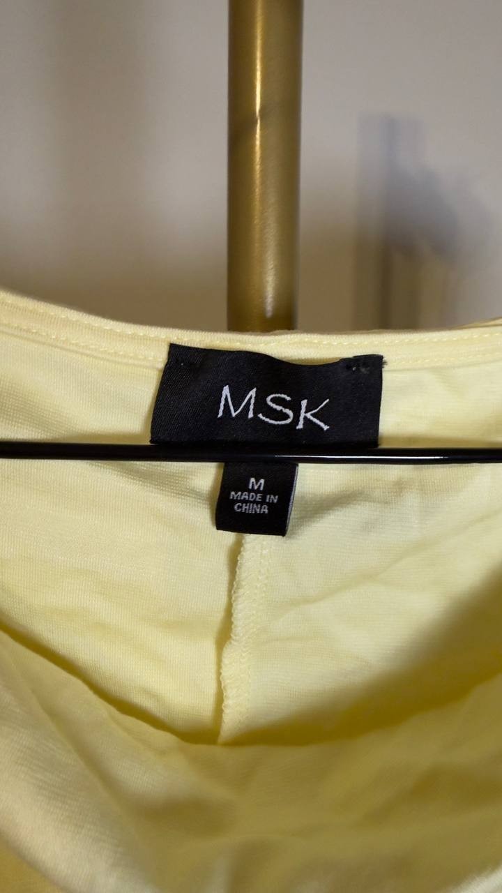 MSK Sleeveless Boat Neck Ponte Knot Wrap Midi Dress Pastel Yellow M NWT $89