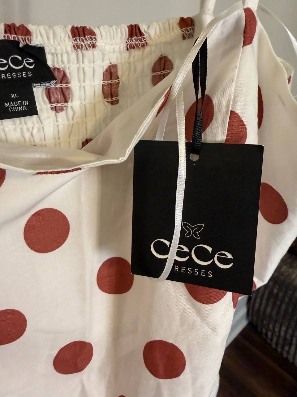 CeCe Cotton‑Blend Printed Tie‑Front Smocked‑Back Maxi Dress – Size XL – NWT– $35