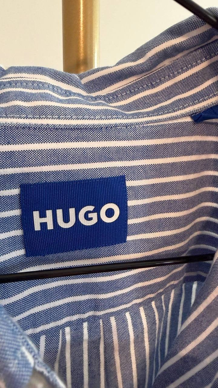 HUGO Men’s Blue Striped Shirt 100% Cotton Modern Fit M $171 NWT