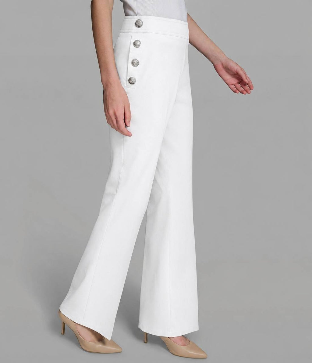 Karl Lagerfeld Paris Sailor Button Flare Leg Pant White 14 NWT $119