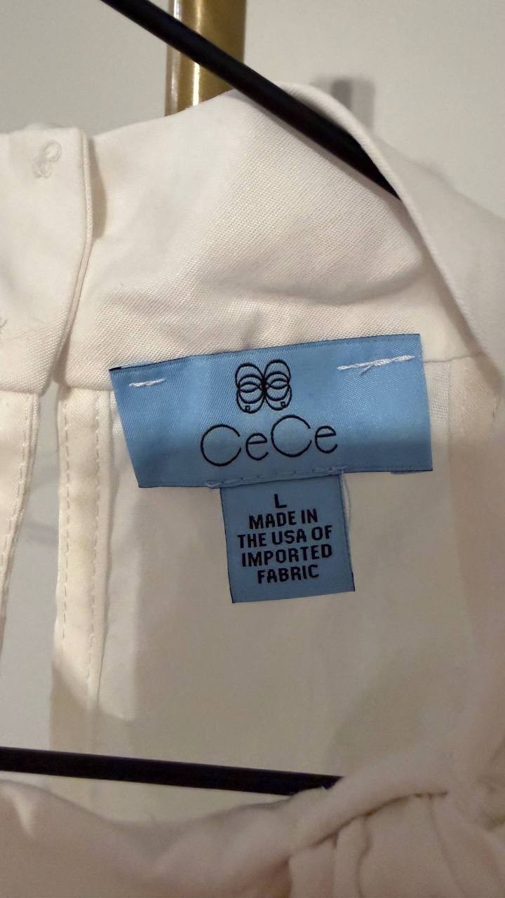 CeCe Bow Halter Top White Large NWT Feminine Sleeveless Blouse $69