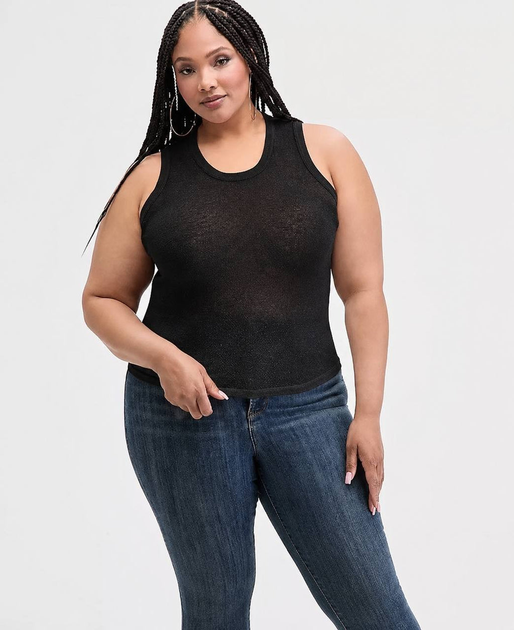 Nina Parker Plus Size Sheer Sweater‑Knit Tank Black 2X NWT $39